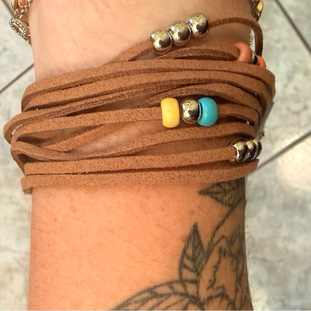 Brown Leather Wrap Bracelet with Beads